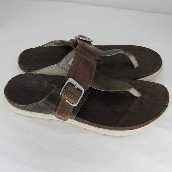 Merrell Brown Leather Flip Flop Buckle Sandal Women's 6 - Picture 5 of 9